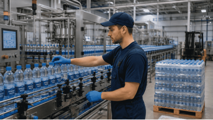 Працівник продукції на виробництві мінеральної води